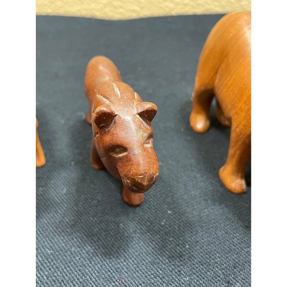 African Hand Carved Wooden Animals Safari Rhino Lion And Hog - Picture 5 of 8